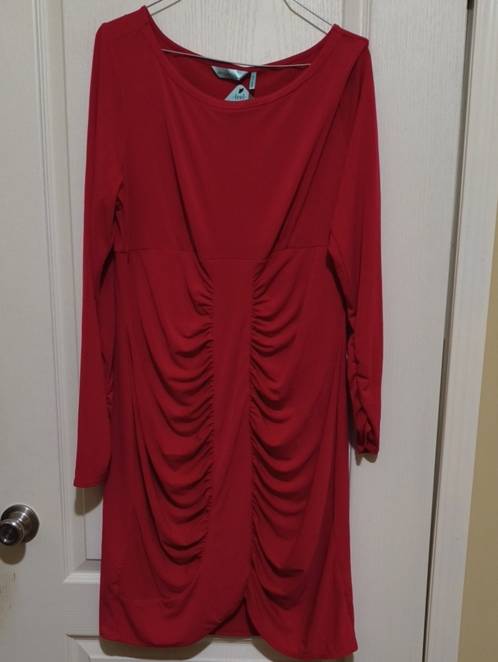 Women's Red Ruched Long-Sleeve Dress by Slim Fabulous